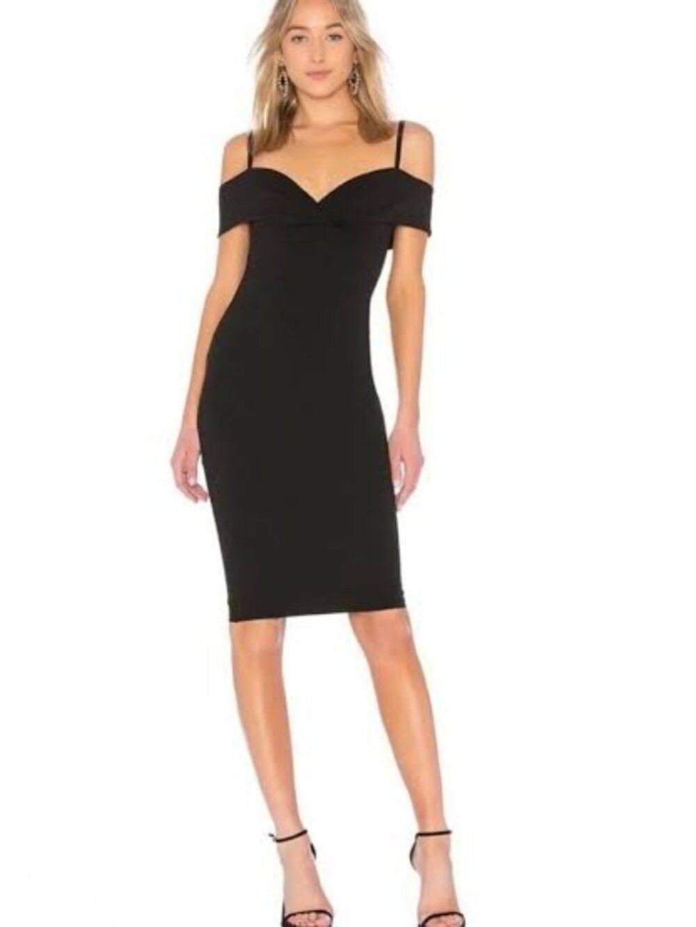 Nookie Phoenix Off Shoulder Bodycon Midi Dress in Black Size S NWT